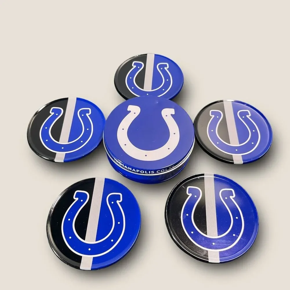 Indianapolis Colts 6pc Beverage Coaster Set Colts 5 Coasters/Tin Storage Box NFL
